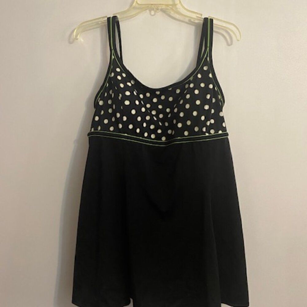 Robby Len Black/White Polka Dot Lime trim 1 piece Swimsuit, size 18